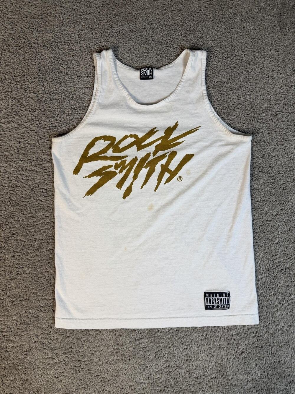 Rocksmith Shirt Mens M White Graphic Logo Crew Neck Cotton Sleeveless Basic